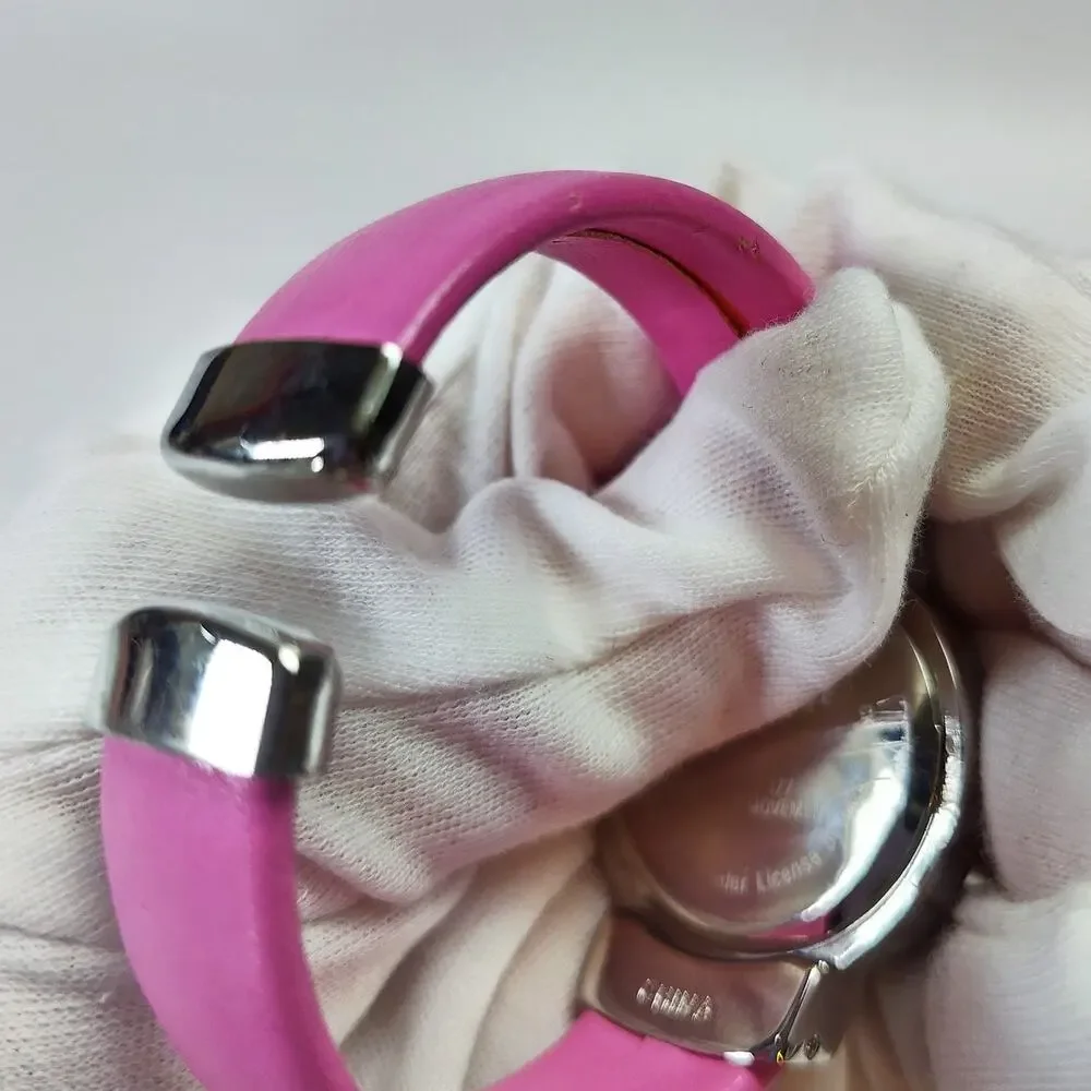 Disney Minnie Mouse Pink Bangle Bracelet Watch Silver Tone
